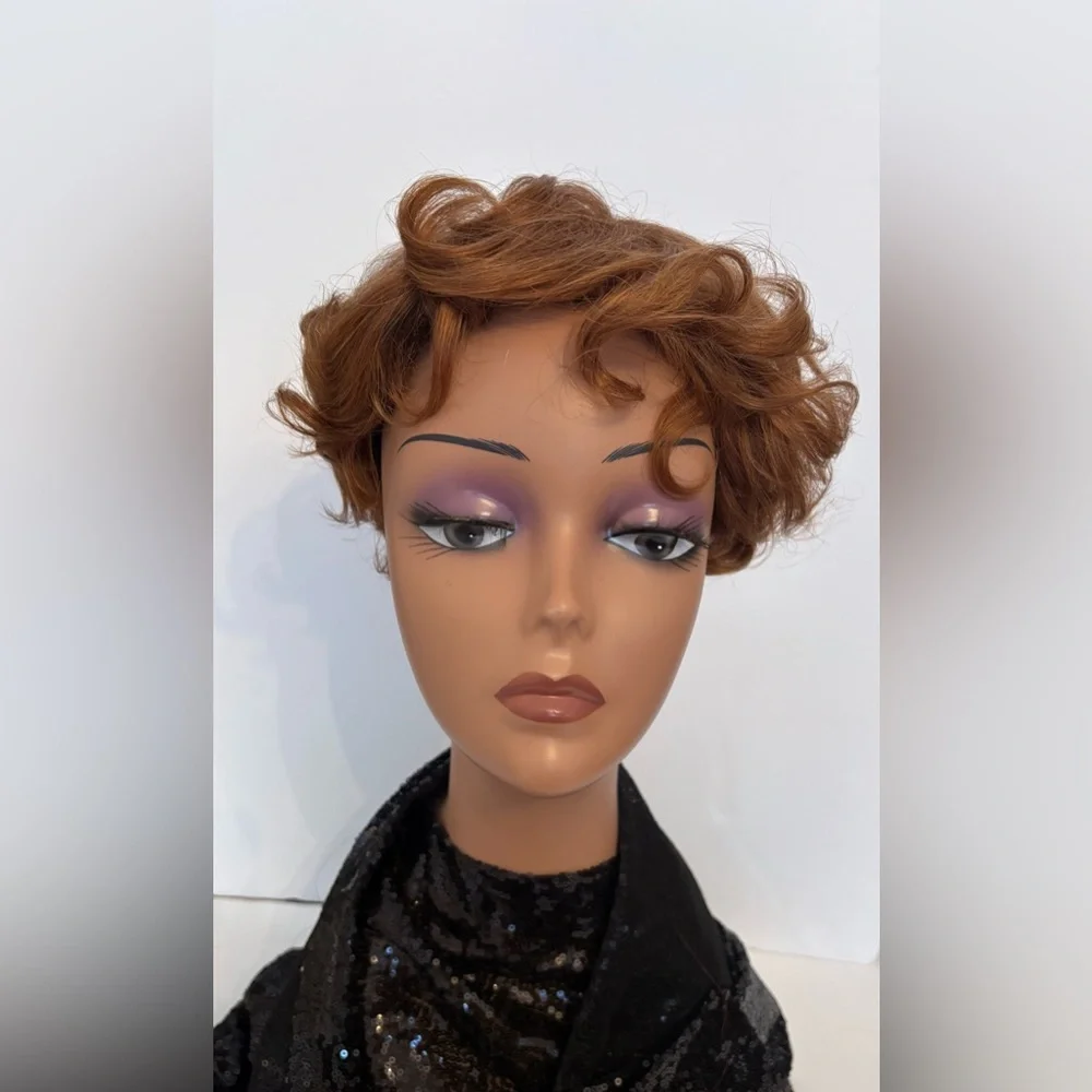 NWT VTG Style 1920s Short Flapper Bob Wig Auburn Curly Fringe Realistic OS - Picture 9 of 13